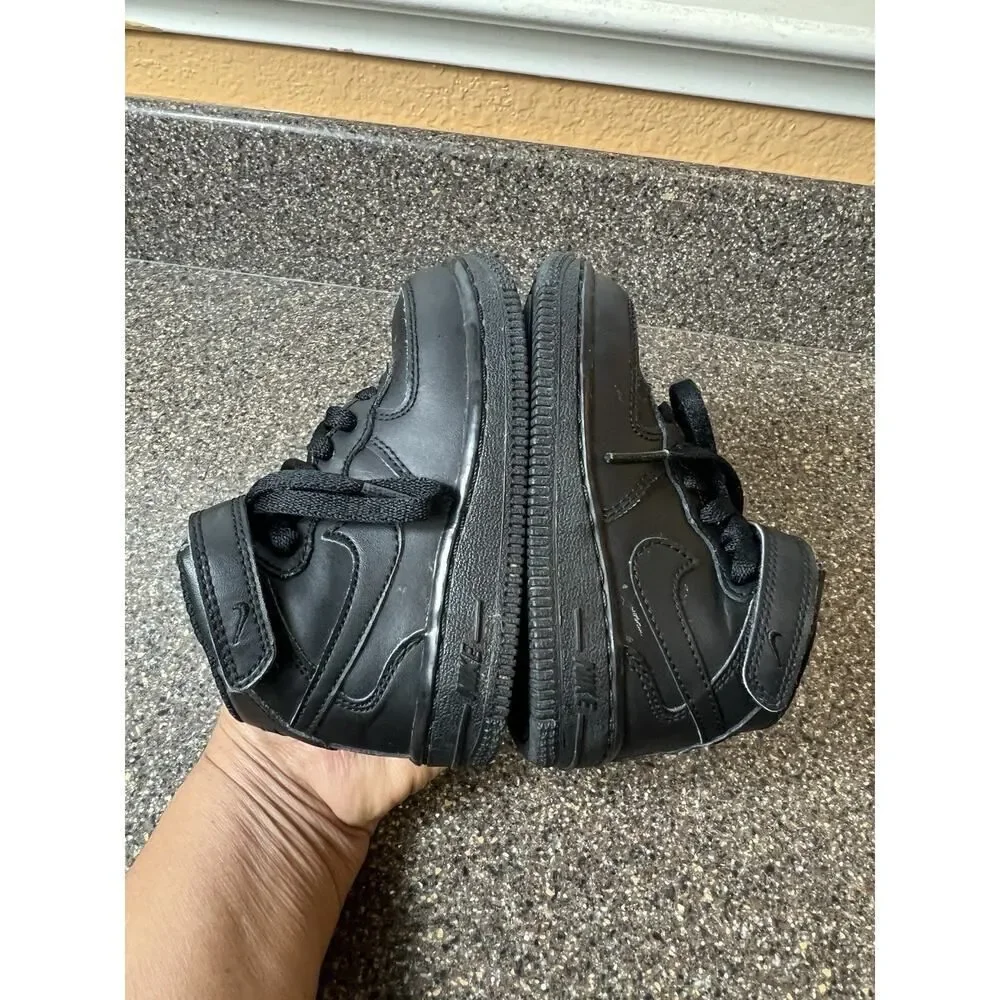 Nike Classic Kids Toddler Sz 7 Black High Top Leather Sneaker Shoes Snap/Lace Up